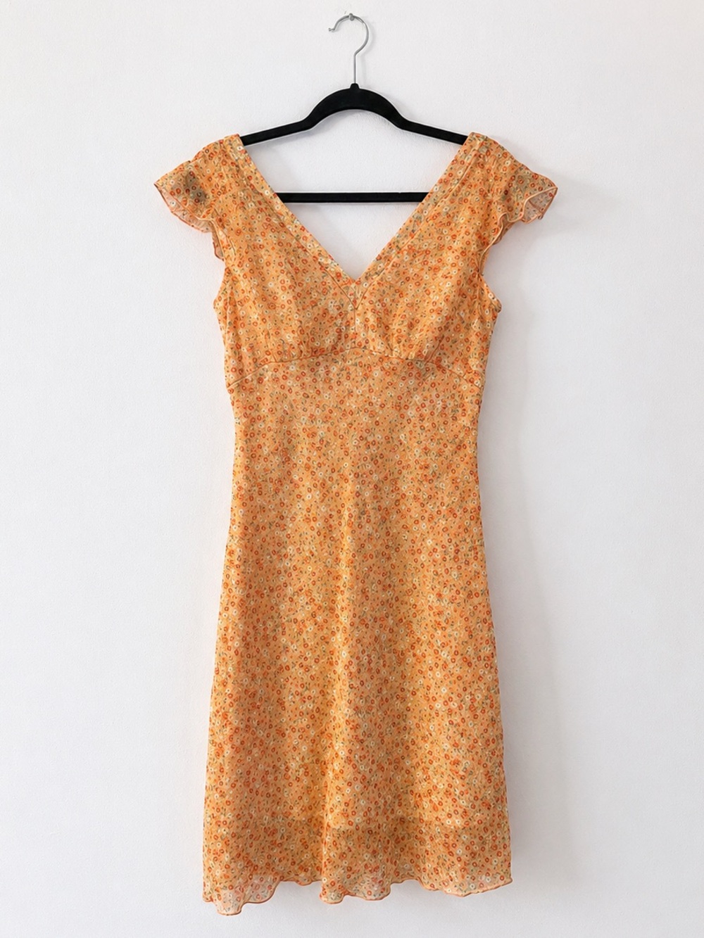 Studio Y Orange Floral Midi Dress with Flutter Sleeves